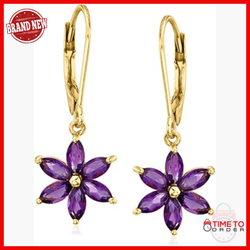 1.60 Ct Amethyst Drop Earrings 18kt Gold Over Sterling Lever Back